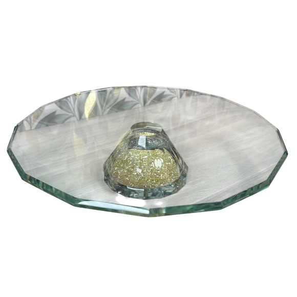 Oleg Cassini Crystal Yellow Diamond Footed Cake Stand Serving Platter 13" - Picture 2 of 11